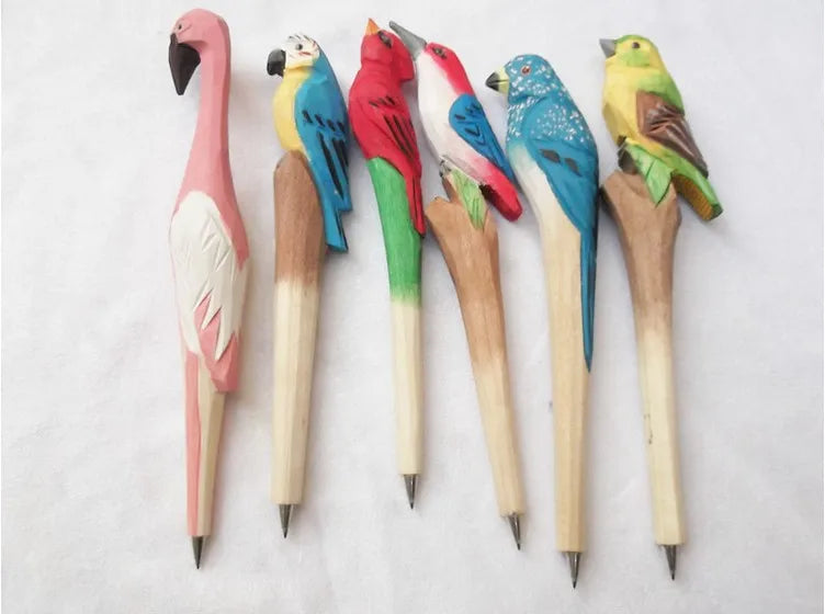 Wooden folk art animal carving new creative ballpoint pen,animal shape pen wood pens hand carved - pen