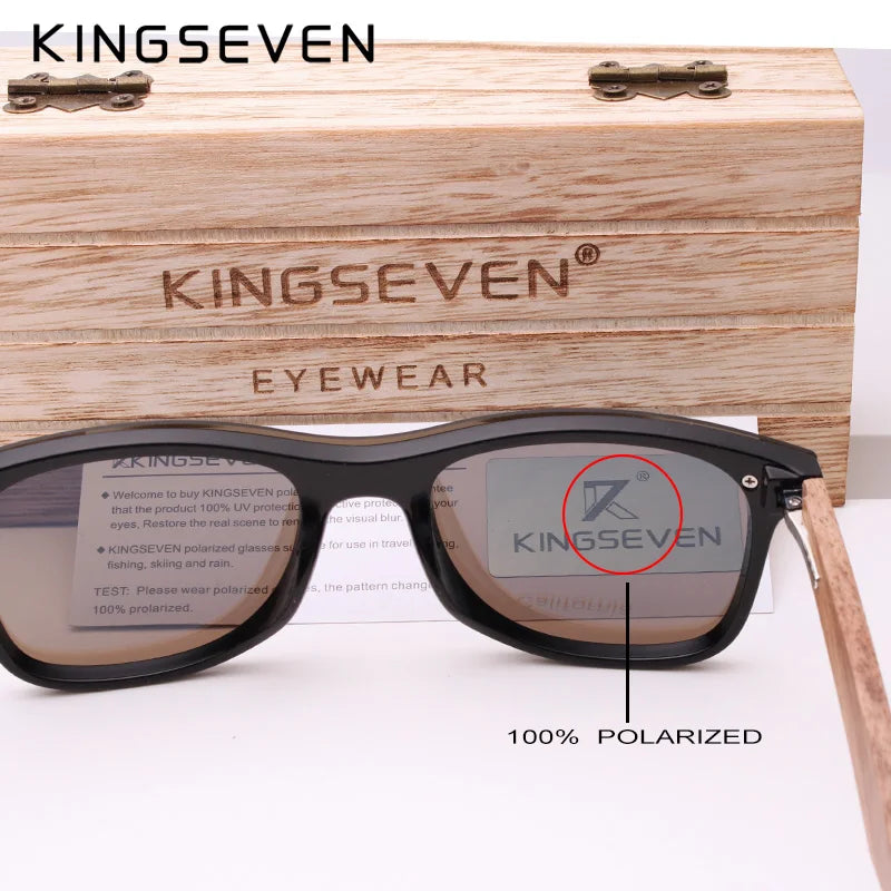 Kingseven uv400 sunglasses for men polarized walnut wood handmade sun glasses high quality protection women eyewear