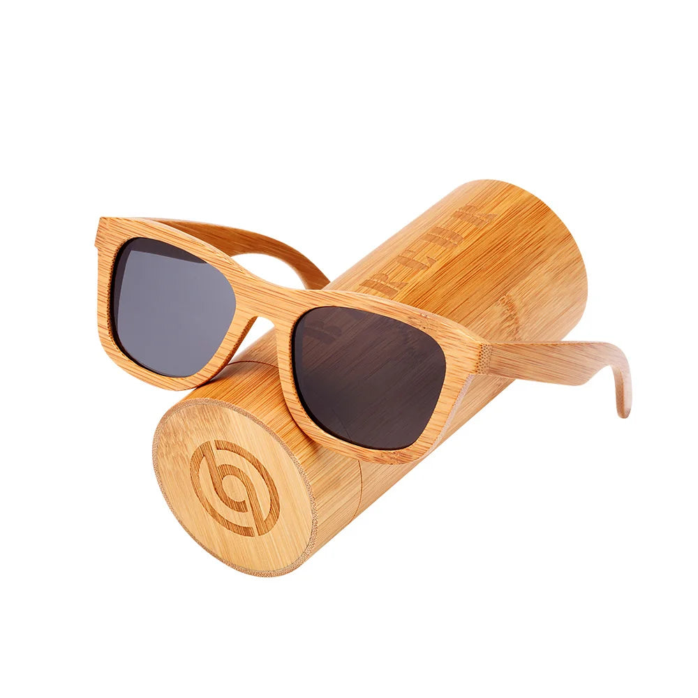 Barcur retro men sun glasses women polarized sunglasses bamboo handmade wood beach wooden oculos de sol - gray box