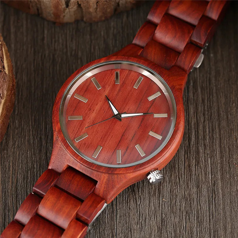 100% nature red sandalwood full wooden bangle watches simple men’s handmade wood quartz-watch bamboo wrist watch reloj