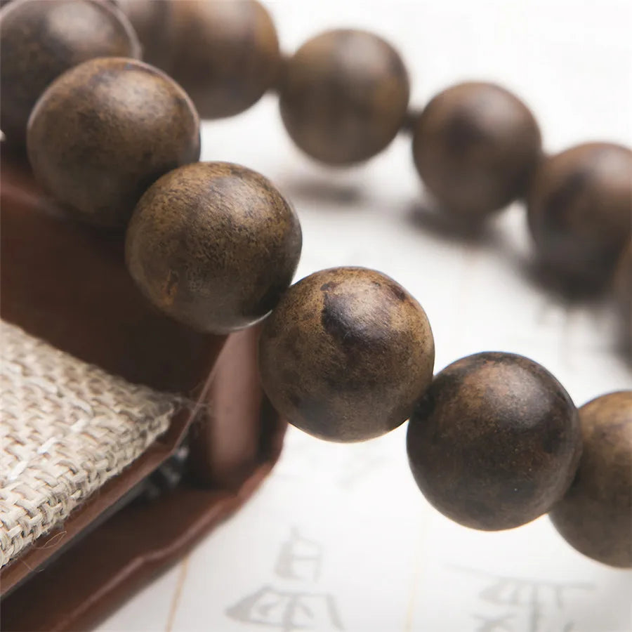 Natural fragrant agilawood aloeswood beads bracelet prayer round wood 16mm charms stretch aaaaaa