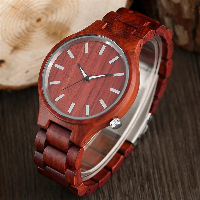 100% nature red sandalwood full wooden bangle watches simple men’s handmade wood quartz-watch bamboo wrist watch reloj