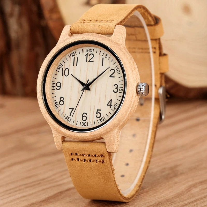 Natural bamboo wooden watches ladies watch female precise scale wood wristwatch slim leather band quartz for women girls