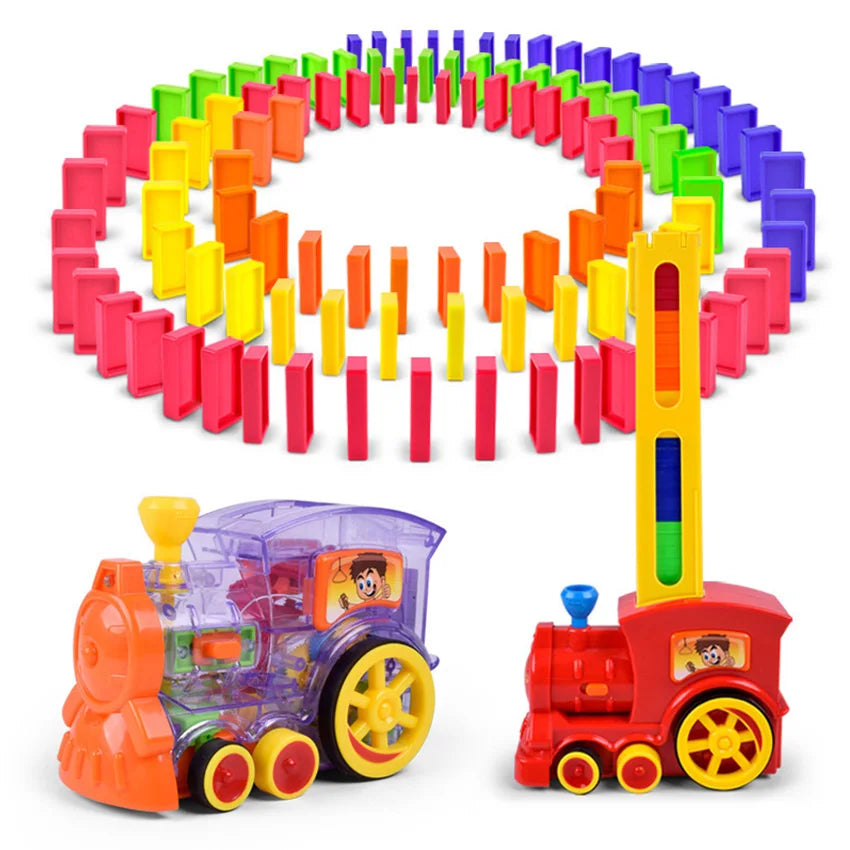 Automatic laying domino brick train car set sound light kids colorful plastic dominoes blocks game toys gift for girl