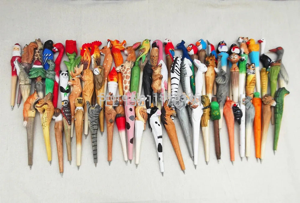 Wooden folk art animal carving new creative ballpoint pen,animal shape pen wood pens hand carved - pen