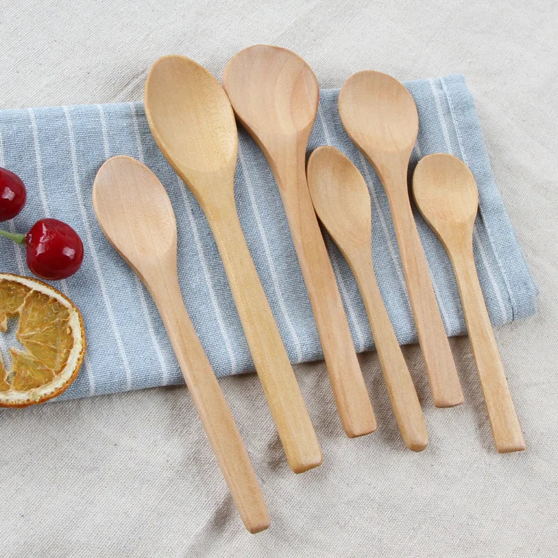 500pcs/lot 13/15/17cm mini wooden spoon kitchen cooking teaspoon condiment utensil coffee kids ice cream tableware