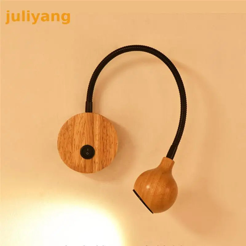 Nordic wood wall light with switch 5w led free turn adjustable bedhead bedside reading light for bedroom decoration