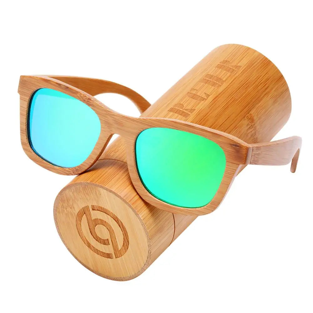 Barcur retro men sun glasses women polarized sunglasses bamboo handmade wood beach wooden oculos de sol - green box