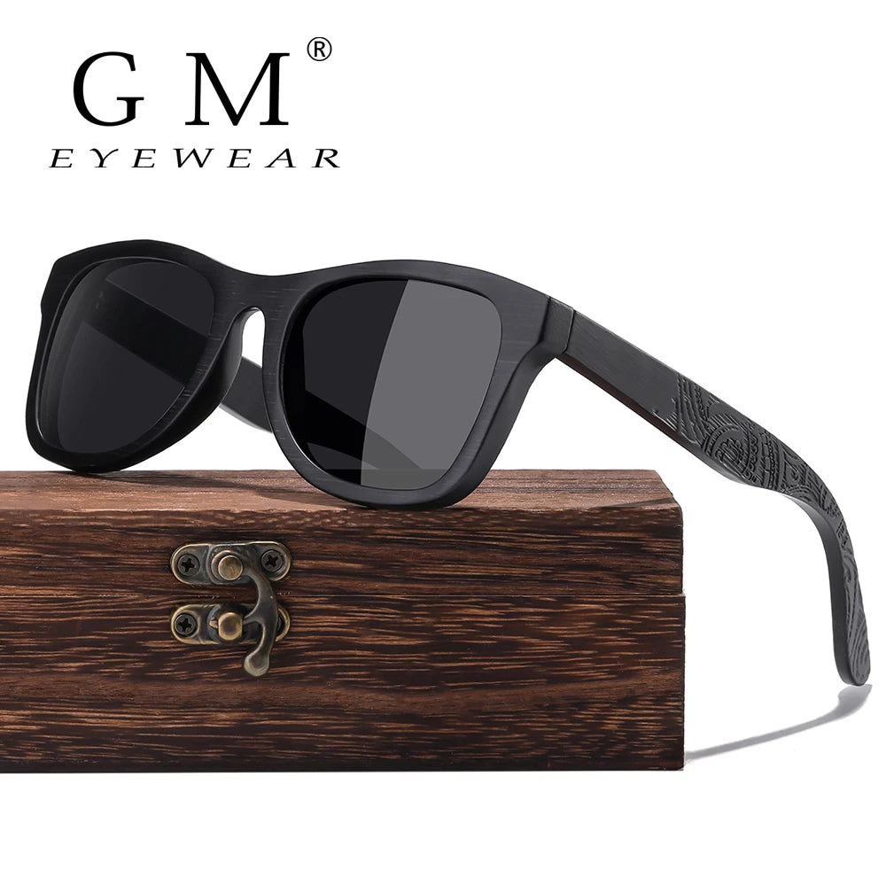 Gm wood sunglasses men brand designer polarized driving bamboo wooden glasses frames oculos de sol feminino s1610b
