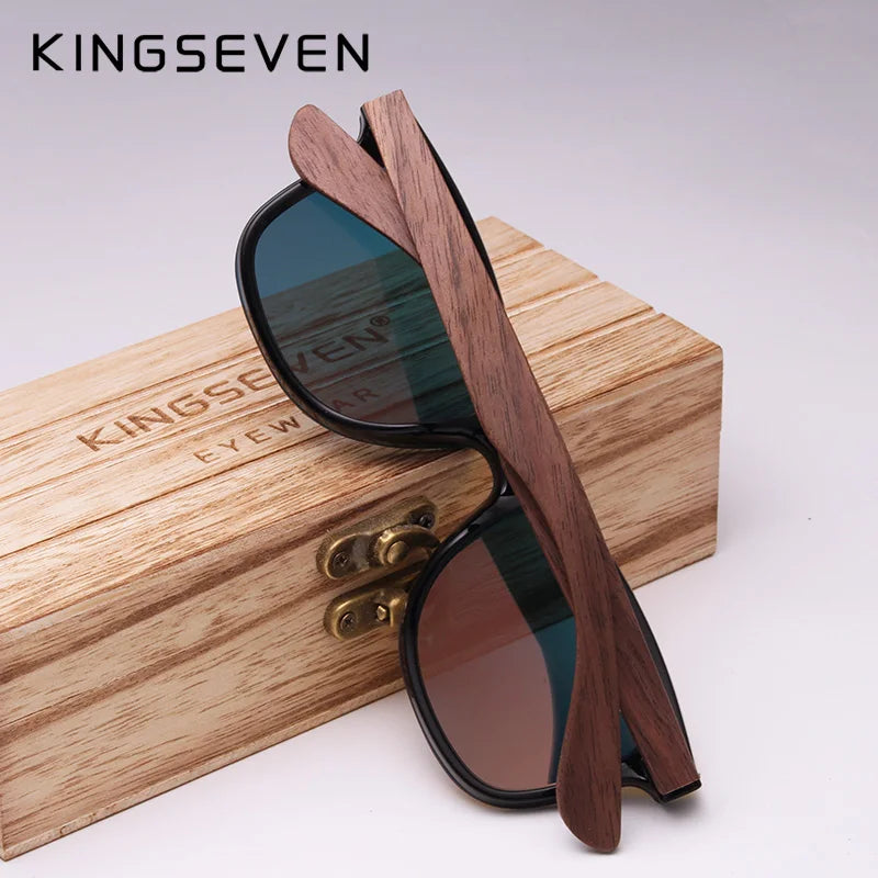 Kingseven uv400 sunglasses for men polarized walnut wood handmade sun glasses high quality protection women eyewear