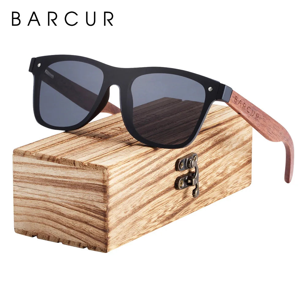 Barcur wood sunglasses natural black walnut sun glasses for men eyewear women polarized uv400 oculos de sol masculino