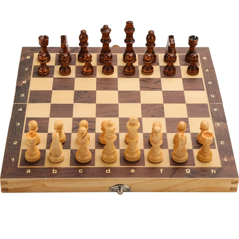 Chess set large magnetic wooden folding felted game board 39cm*39cm interior storage adult kids gift family