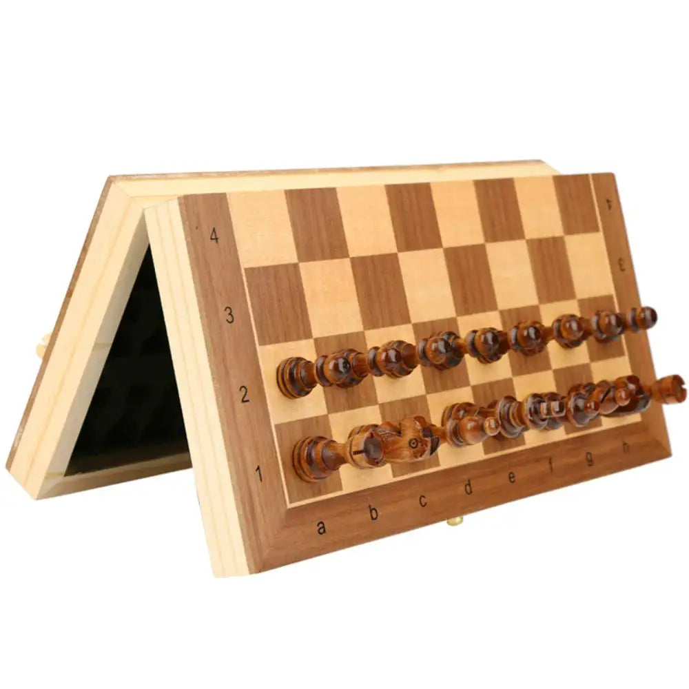 Magnetic wooden folding chess game set with felted board interior for storage adult kids beginner large 39cm*39cm