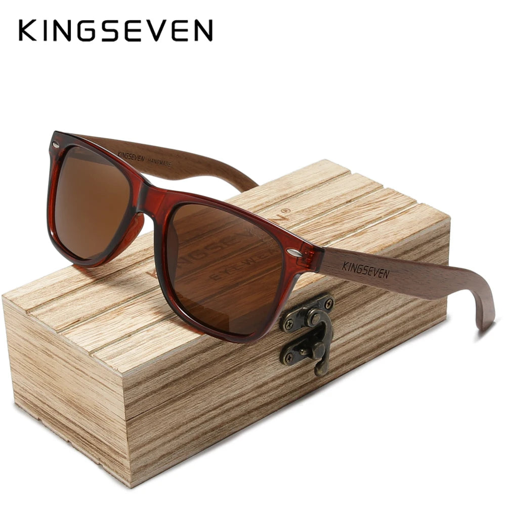 Kingseven new black walnut sunglasses wood polarized men’s glasses handmade uv400 protection eyewear retro wooden box