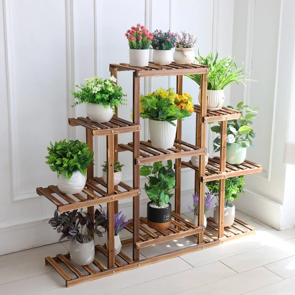 multi-tiered-plant-stand-9-tier-carbonized-wood-flower-rack-display-stand-indoor