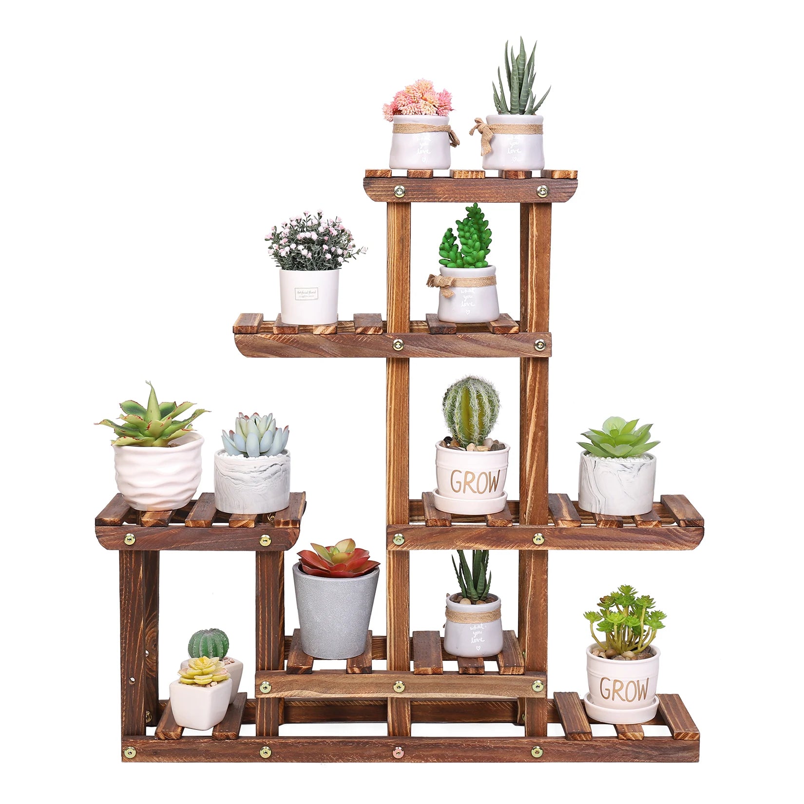 Multi-tiered plant stand 6 tiers pine wood succulent pots planter display rack balcony potted flower shelf indoor