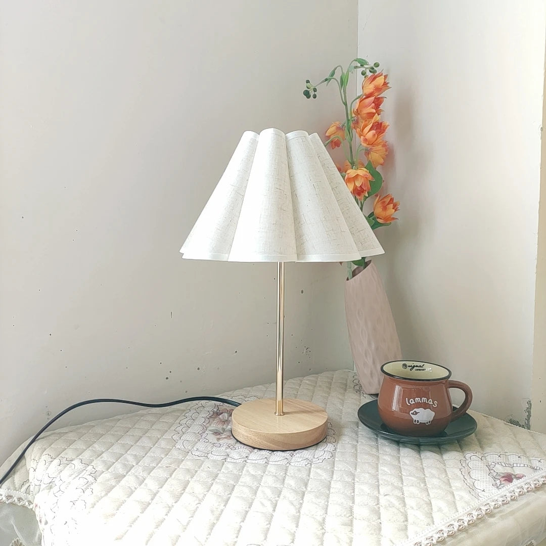 Simple designs wood table lamp with 3 color lamp korean style white linen round bedside desk lamps for home bedrooms