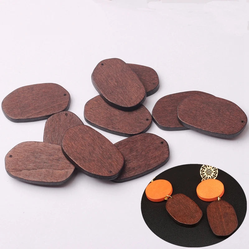 Natural wooden geometric oval shape charms pendant 24*39mm 6pcs/lot for diy fashion earrings making accessories