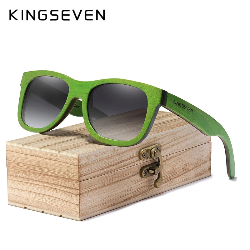 Kingseven brand handmade natural wooden gradient lens polarized sunglasses for men women uv400 big full wood frame male