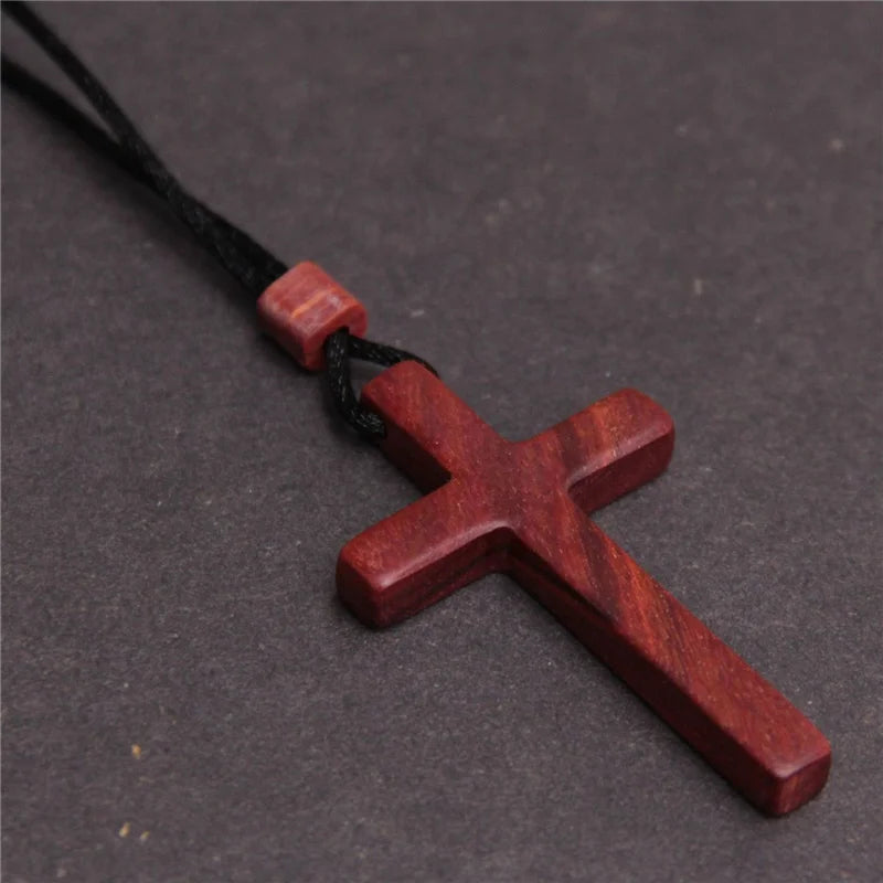 High-grade solid wood cross pendant necklace women men jewelry precious mahogany sandalwood female male gift - 70mm