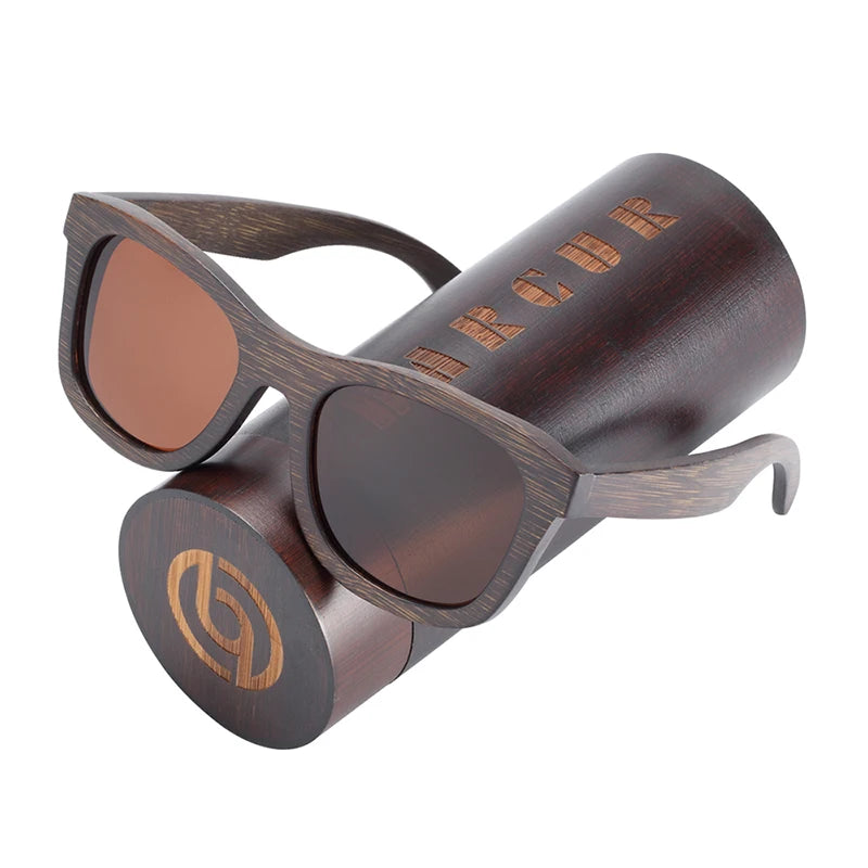 Barcur natural wooden sunglasses polarized men handmade bamboo sun glasses for women with original package - brown