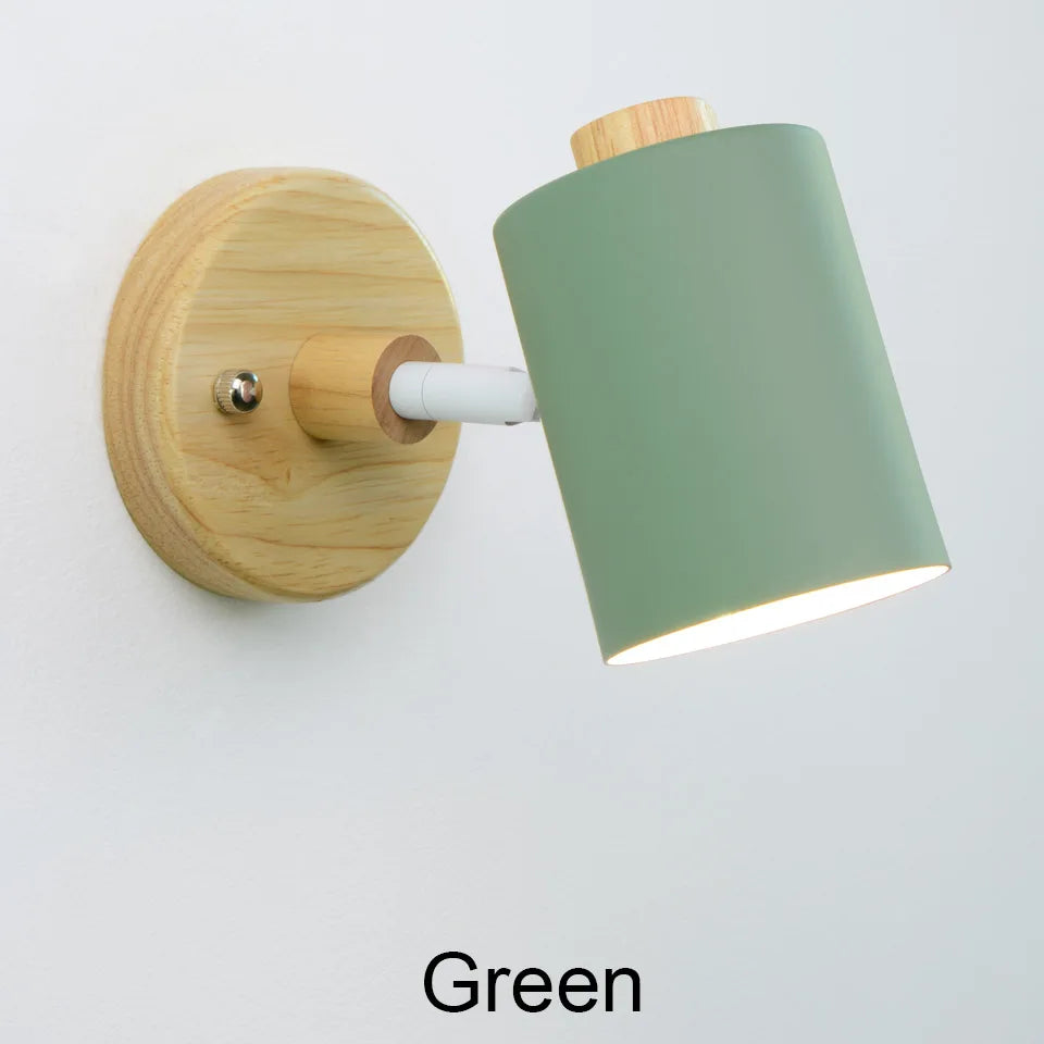 Nordic indoor gu10 wall lamp wooden 6 color with zip switch eu/ul plug lights for home bedroom living room aisle
