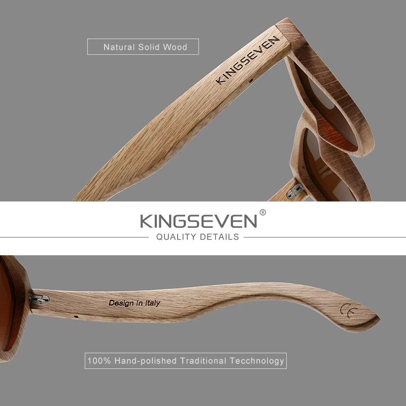 Kingseven fashion men handmade natural wooden sunglasses polarized anti-uv400 wood oculos de sol feminino eyewear