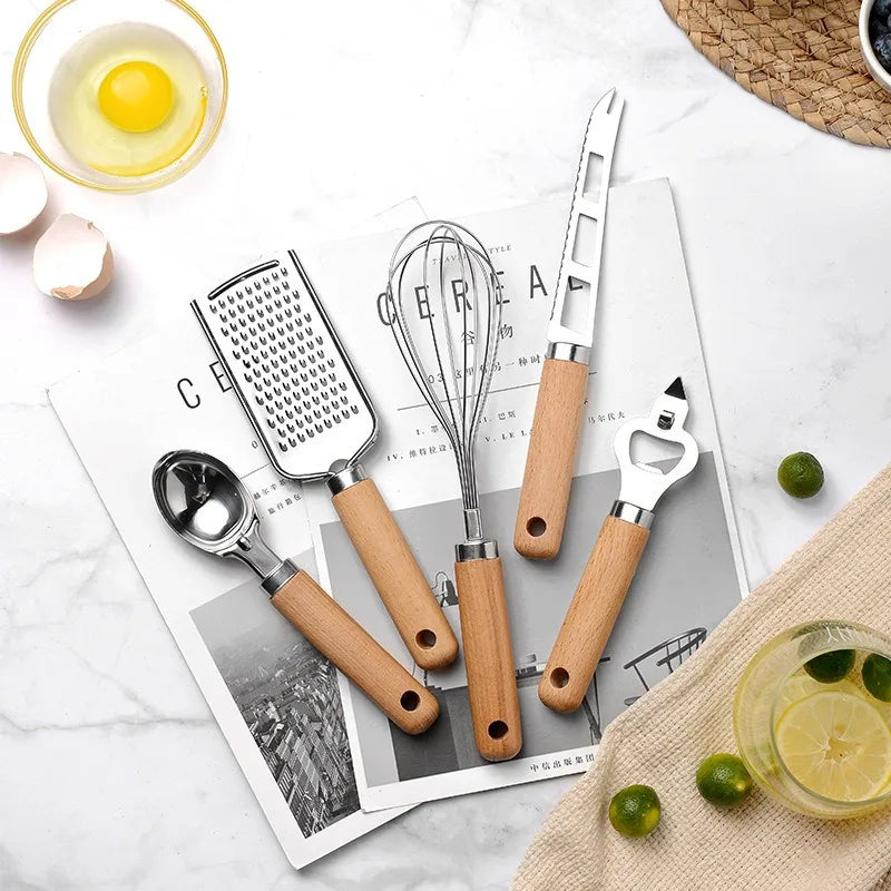 Cooking utensils set with wooden handle can opener baking tool kitchenware pizza peeler cheese knife kitchen gadget
