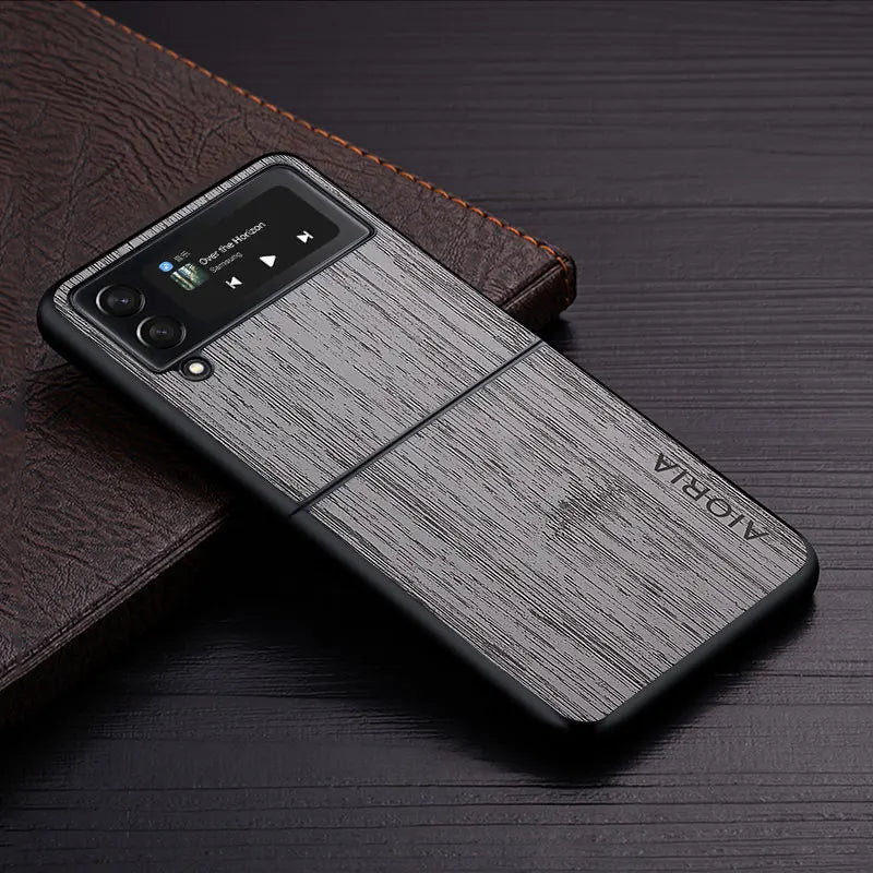 Case for samsung galaxy z flip 3 4 5g flip3 funda bamboo wood pattern leather cover luxury coque galaxy z flip case