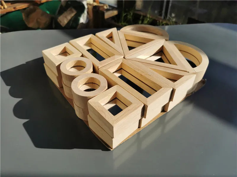 Kids montessori wooden toy sensory rainbow mirror blocks solid rubber wood stacking acrylic building stacker