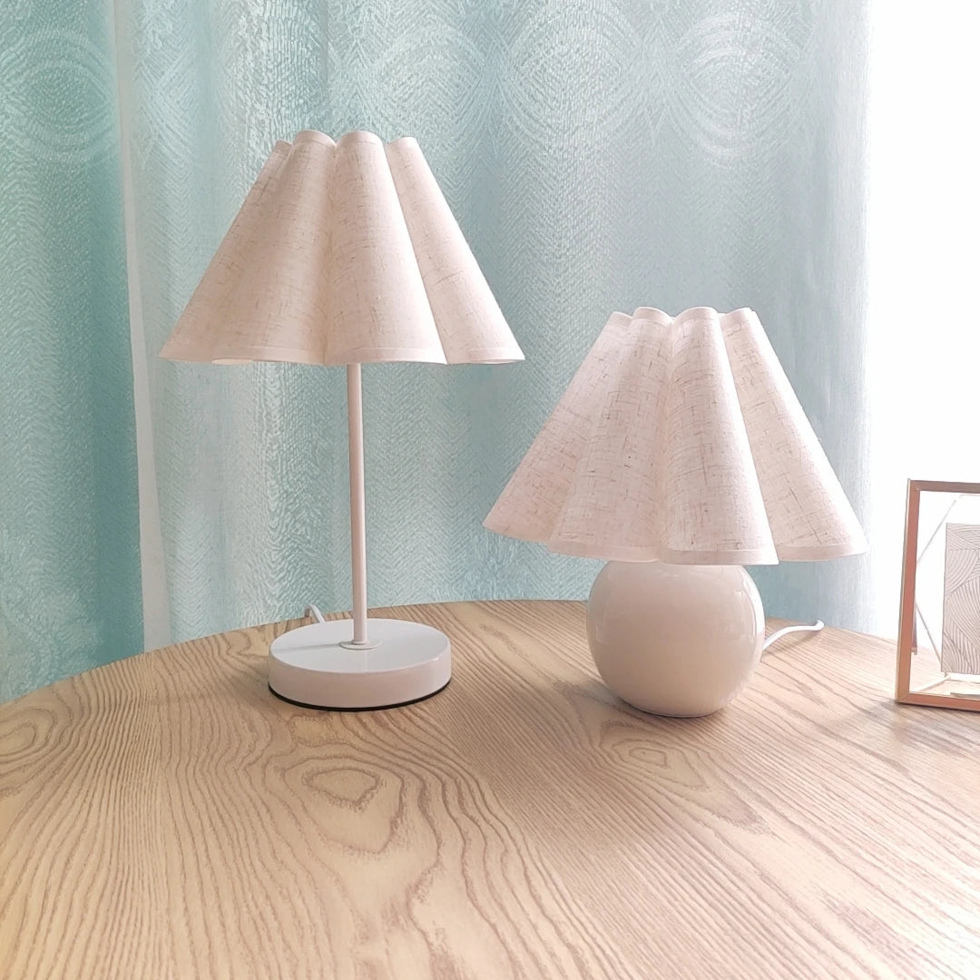 Simple designs wood table lamp with 3 color lamp korean style white linen round bedside desk lamps for home bedrooms
