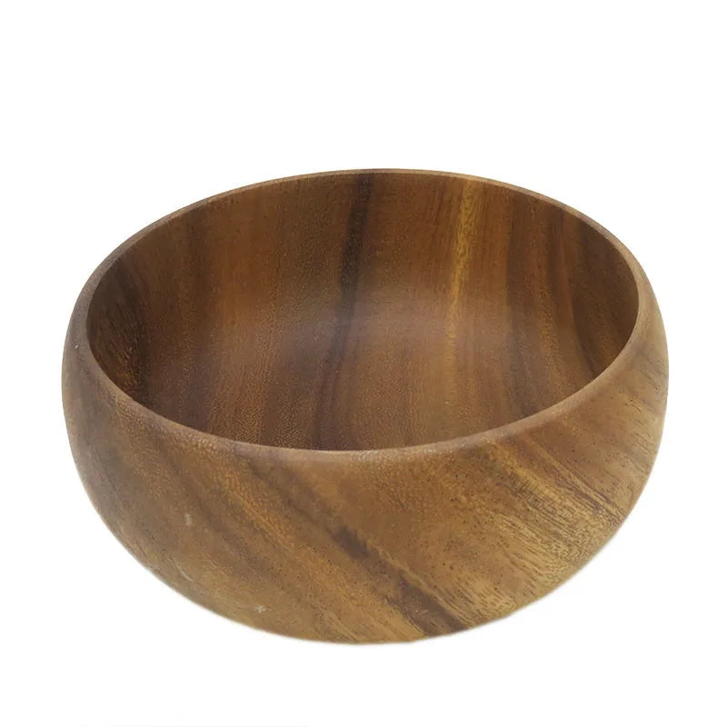 Japan style solid wood retro bowl acacia kitchenware lidded large soup/ramen/milkshake tableware kitchen supplies