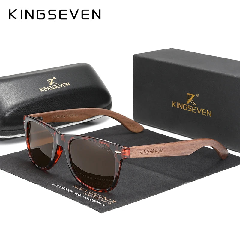 Kingseven new black walnut sunglasses wood polarized men’s glasses handmade uv400 protection eyewear retro wooden box