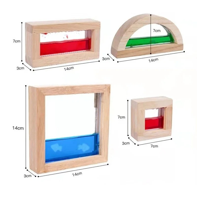 Large children montessori wooden toys sensory blocks liquid beads sand rubber wood stacking acrylic buliding play - game