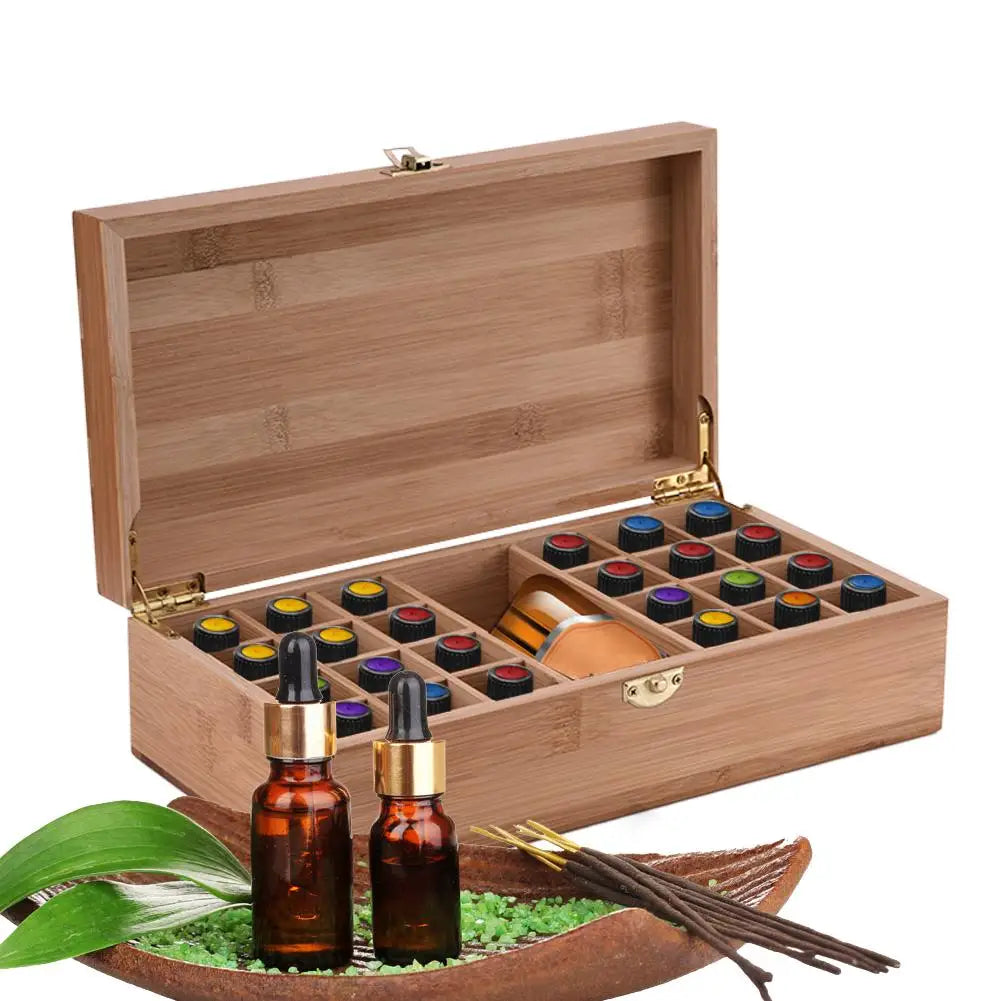 25 grids bamboo essential oil storage box organizer diy protective wooden case travel perfume bottles protect container