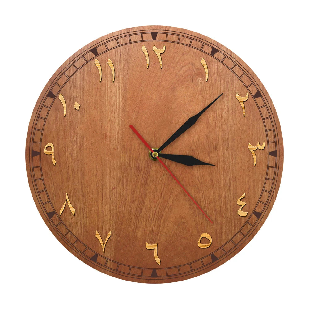 Arabic numerals wooden wall clock home decor numbers farmhouse style quiet sweep quartz eski vakit duvar saati - 15 inch
