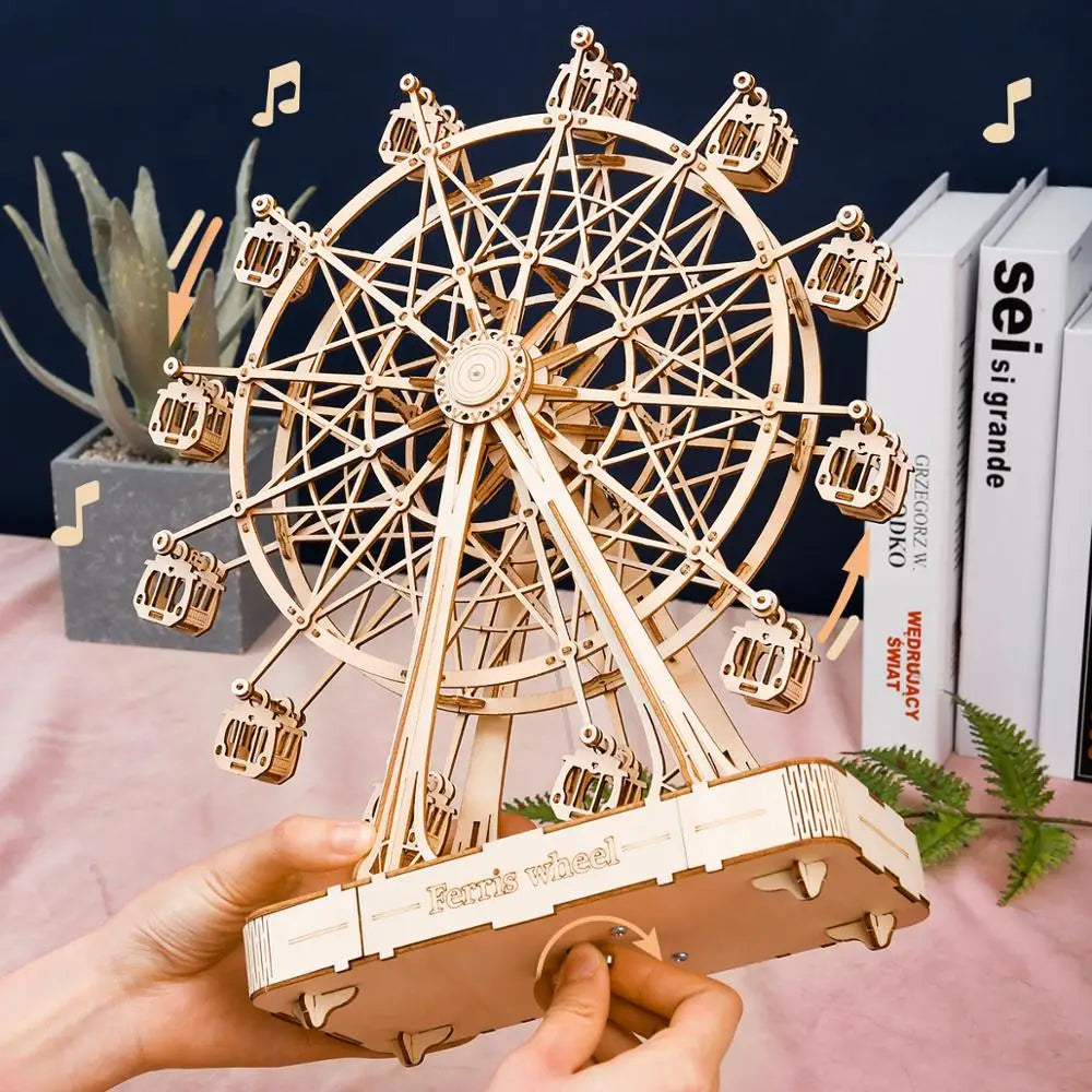 Robotime rolife 232pcs rotatable diy 3d ferris wheel wooden model building block kits assembly toy gift for children