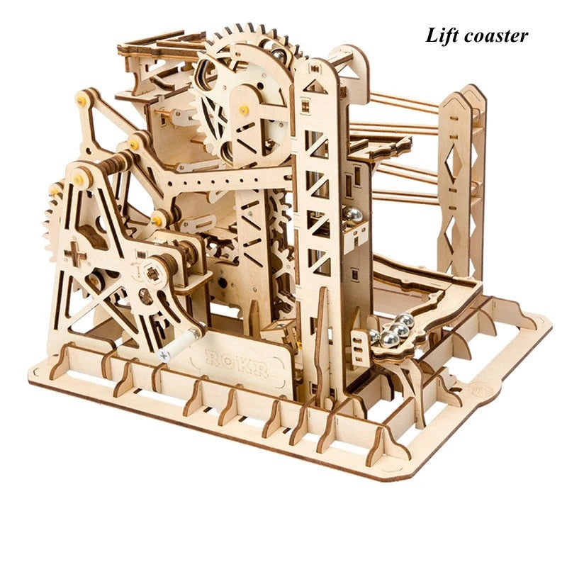 Robotime rokr 4 kinds marble run diy waterwheel wooden model building block kits assembly toy gift for children adult