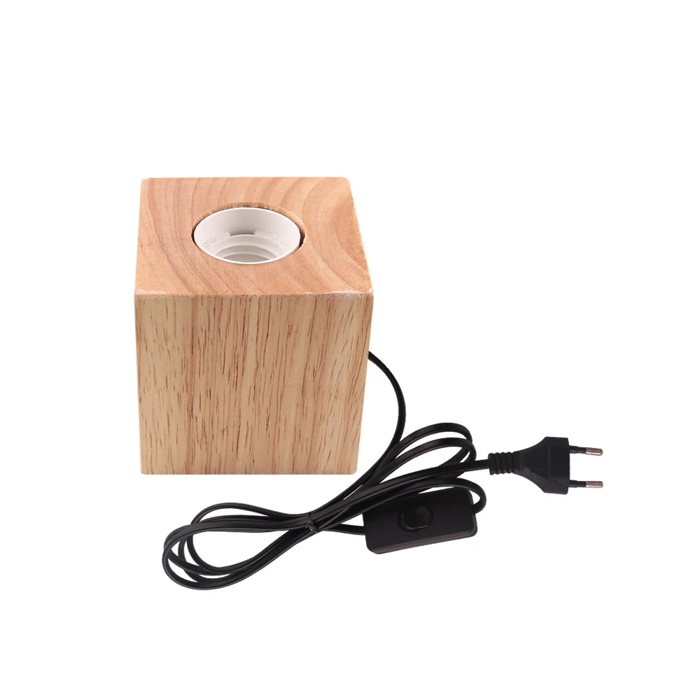 Ganriland retro wood table lamp e27 socket vintage desk base holder wooden light 220v eu plug bedside decor - type g