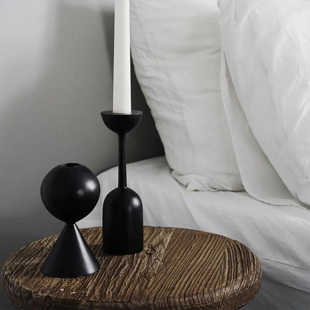 Black wooden minimalist candle holder home decor wedding decoration accessories candlesticks for candelabro centerpiece