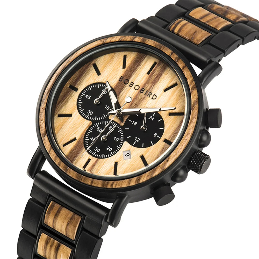 Bobo bird wood men watch relogio masculino top brand luxury stylish chronograph military watches timepieces in wooden