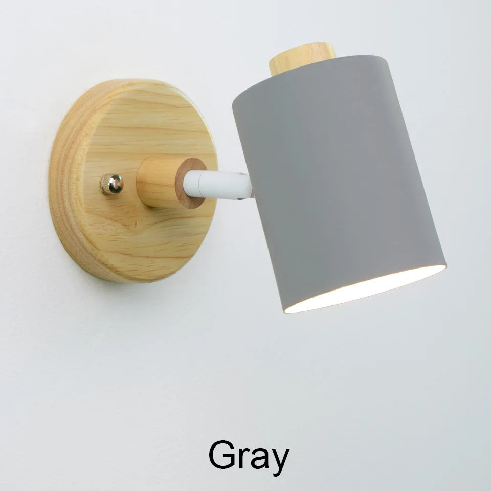 Nordic indoor gu10 wall lamp wooden 6 color with zip switch eu/ul plug lights for home bedroom living room aisle