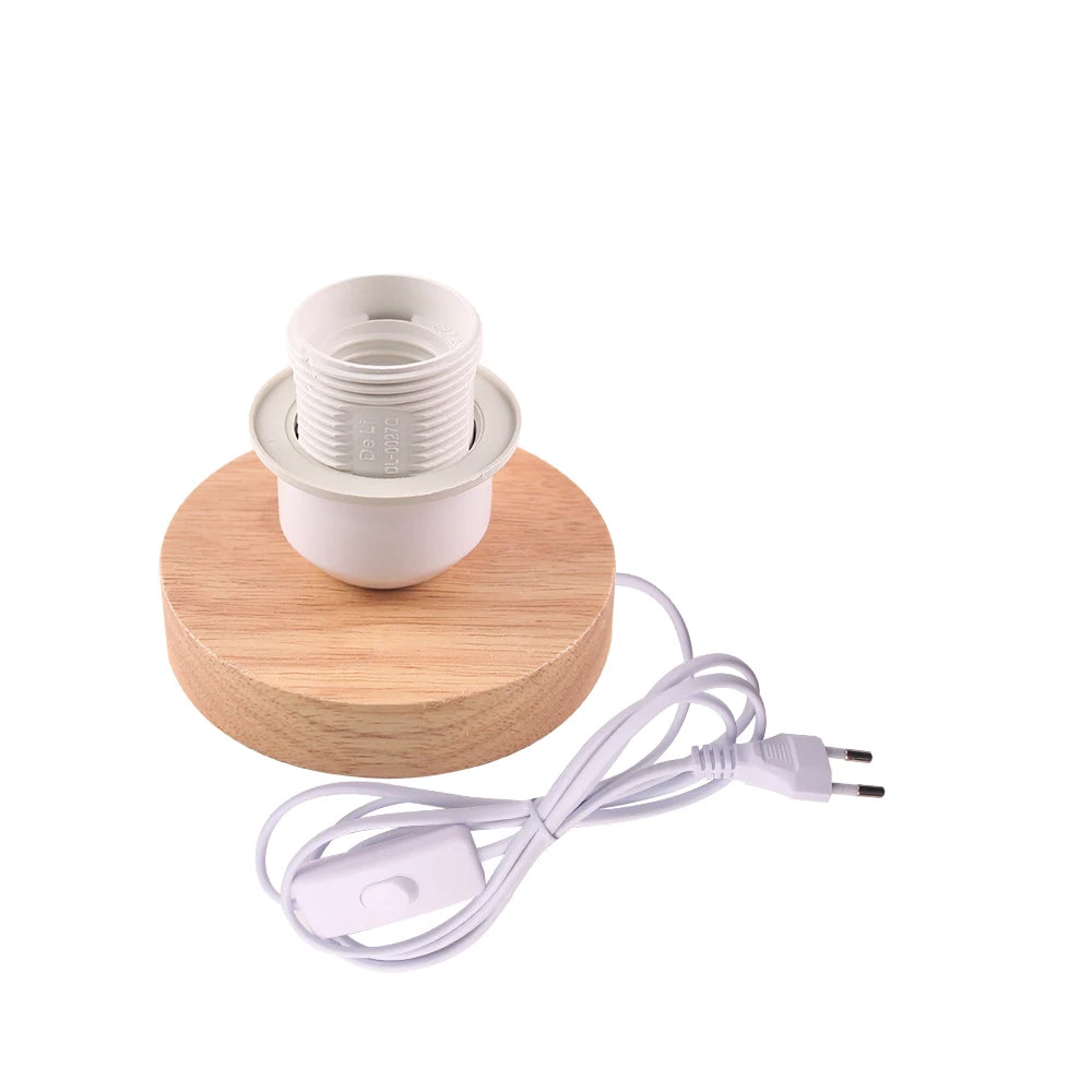 Ganriland retro wood table lamp e27 socket vintage desk base holder wooden light 220v eu plug bedside decor - type e