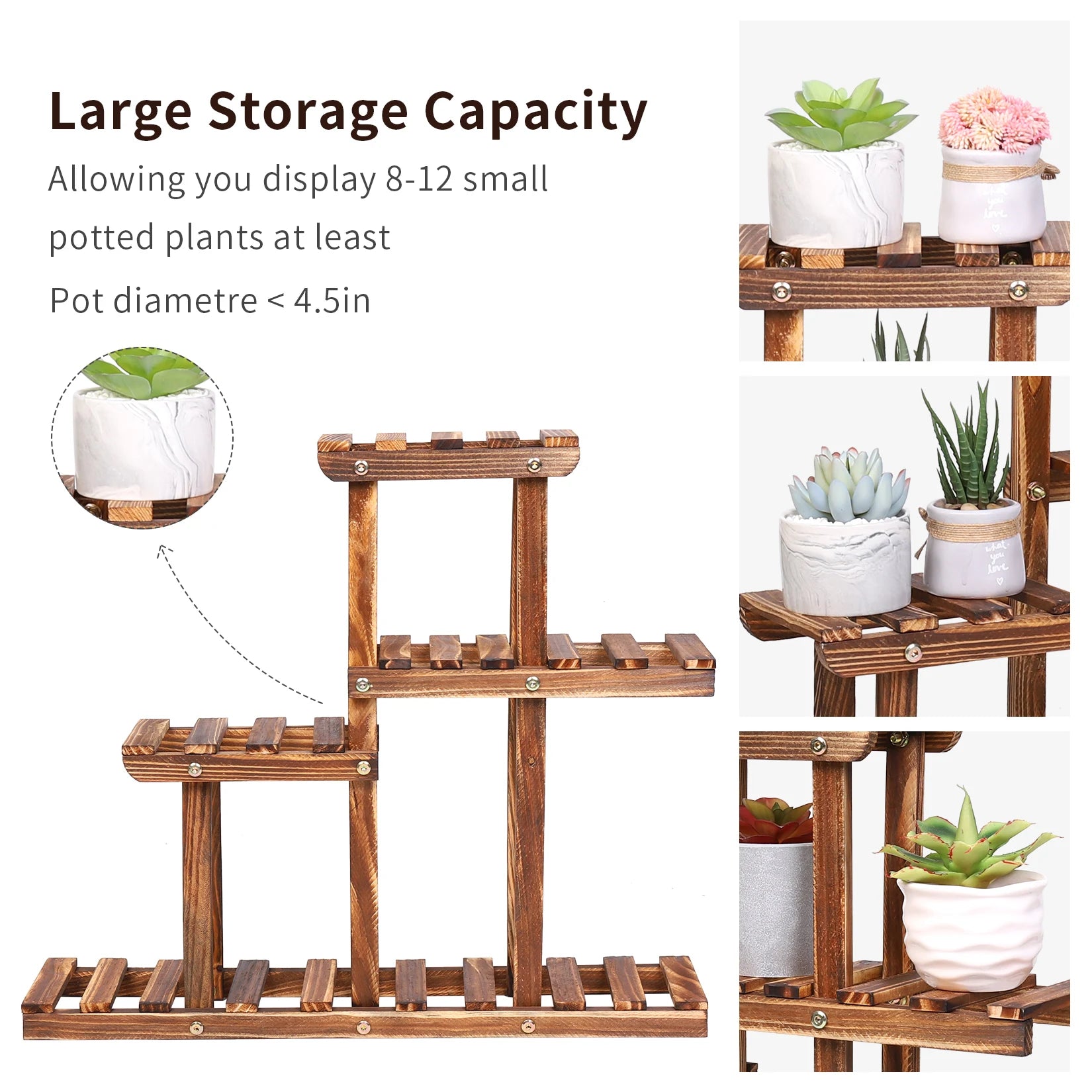 Carbonized wood plant stand multi tier succulent rack mini desktop holder for outdoor balcony garden