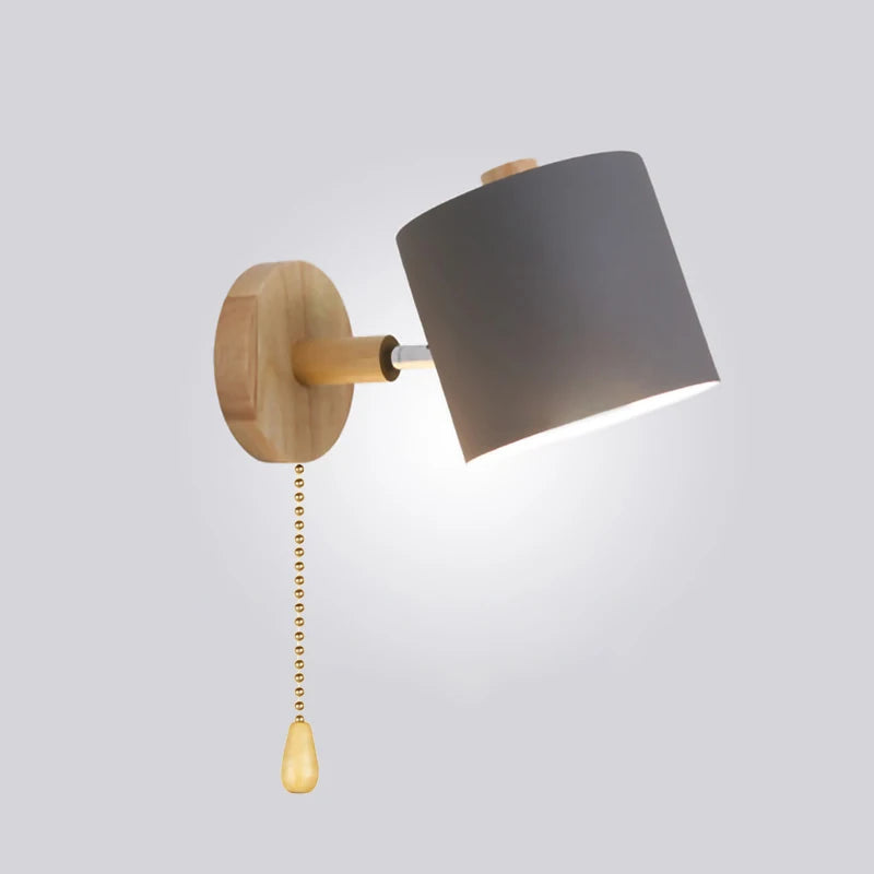 Nordic modern e27 led wall lamp with switch and eu us plug adjustable wood sconces light indoor home decor bedside