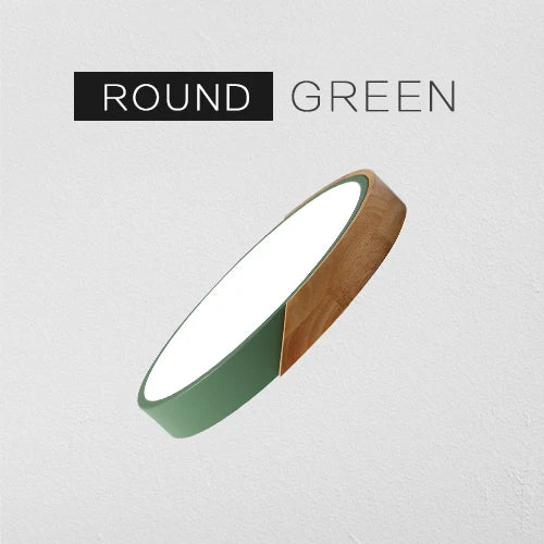 Wooden round square led ceiling light bedroom neutral white cool warm 36w 24w 18w 110-240v - green / 23x23x5cm / rc