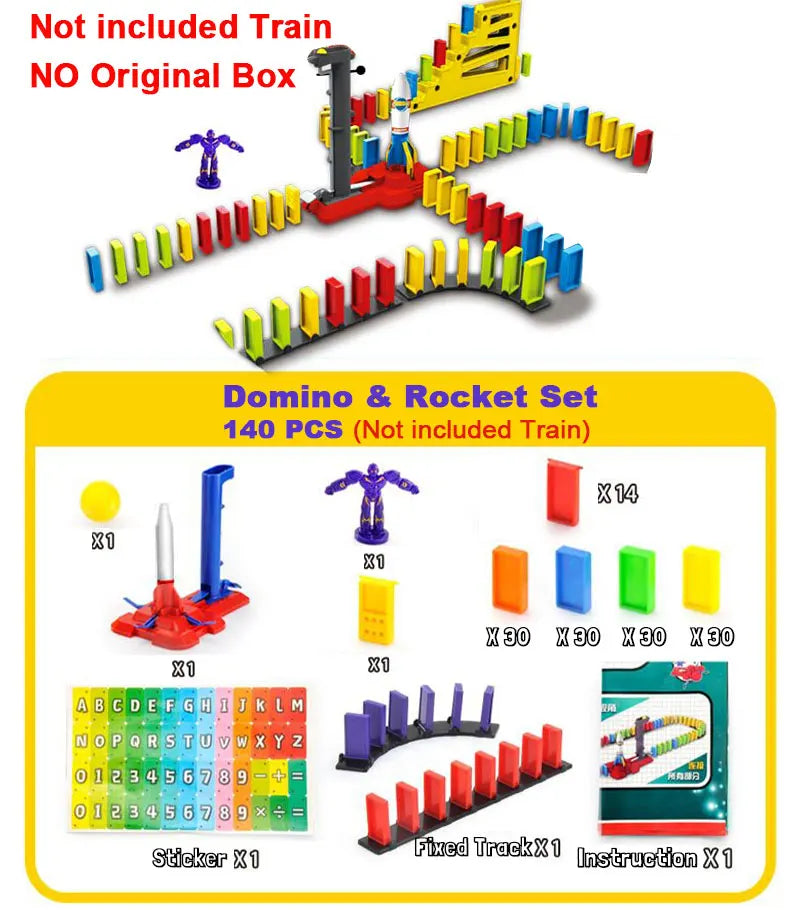 Automatically place domino block train car sound light plane rocket robot colorful dominoes game set birthday gift