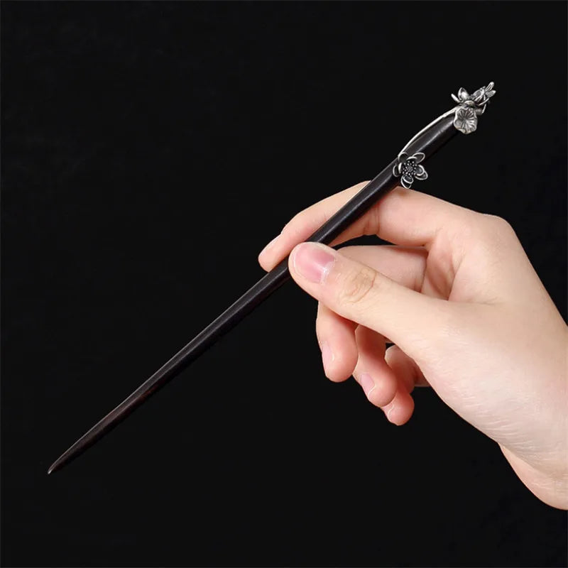 Uglyless natural wood sandalwood ethnic hair sticks for women thai silver lotus flower leaf decorations 925 forks