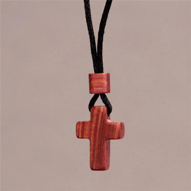 High-grade solid wood cross pendant necklace women men jewelry precious mahogany sandalwood female male gift - 22mm