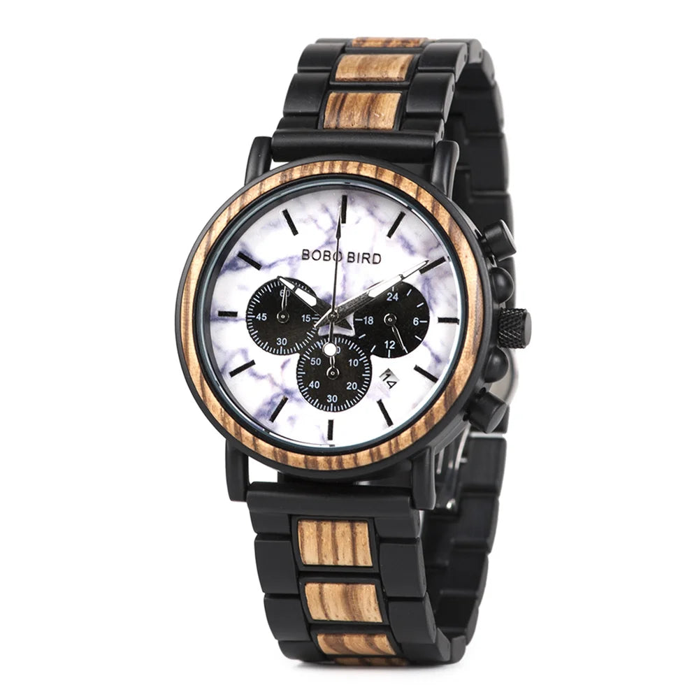 Bobo bird wood men watch relogio masculino top brand luxury stylish chronograph military watches timepieces in wooden